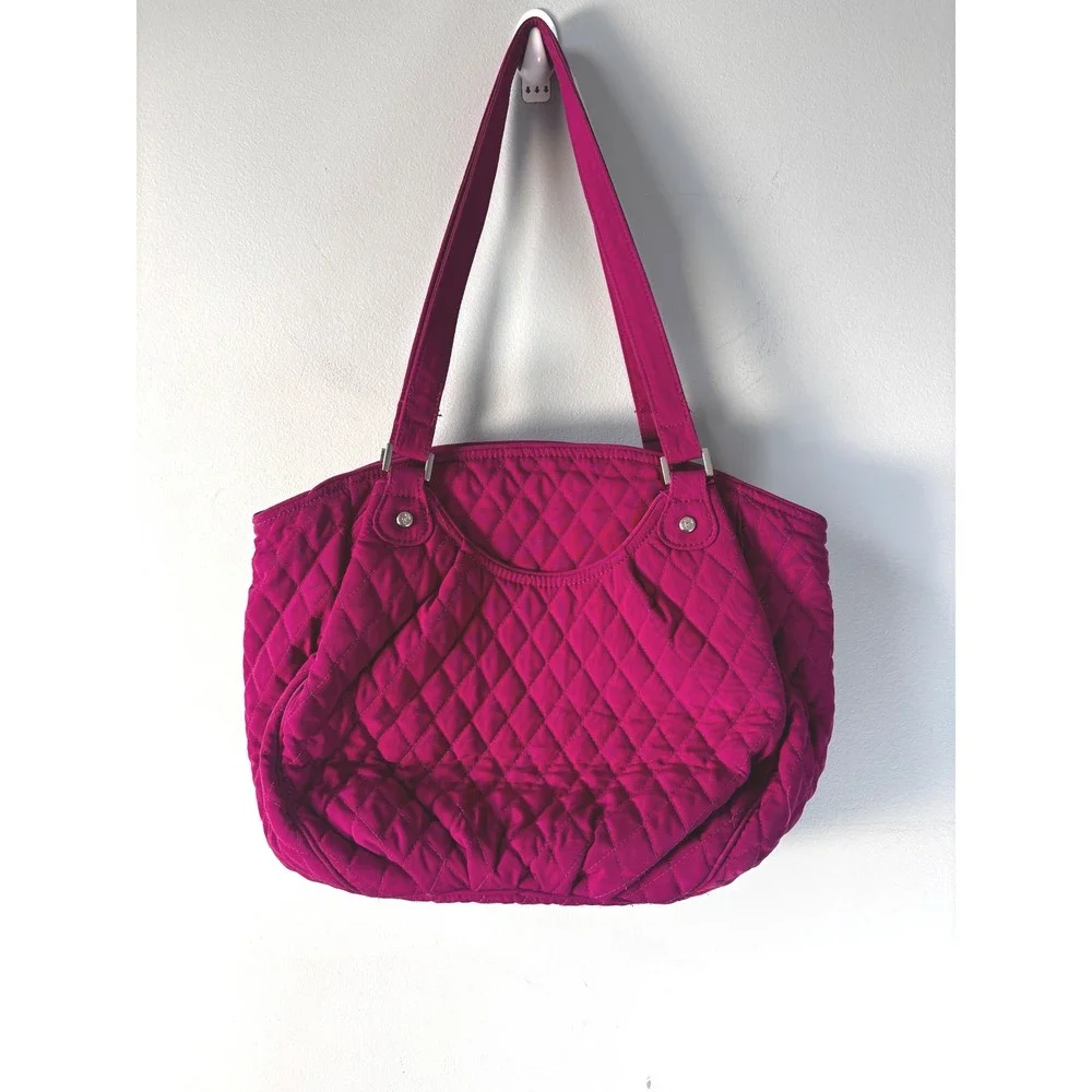 Vera Bradley Quilted Microfiber Tote Bag Magenta Berry Pink Pocketbook Purse